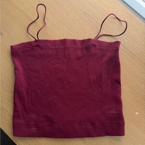American Eagle Outfitters Ribbed Spaghetti Strap Crop Top - Burgundy